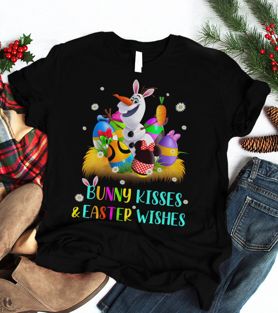 Bunny Kisses & Easter Wishes Olaf With Colorful Eggs And Carrot T-Shirt