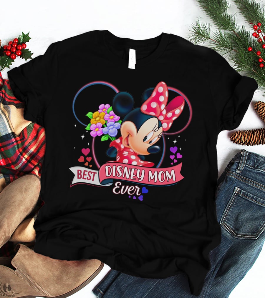 Best Disney Mom Ever Minnie Mouse Flowers Hearts T-Shirt