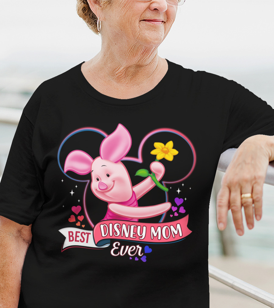 Best Disney Mom Ever Piglet Mickey Mouse Ears Hearts Flowers T-Shirt