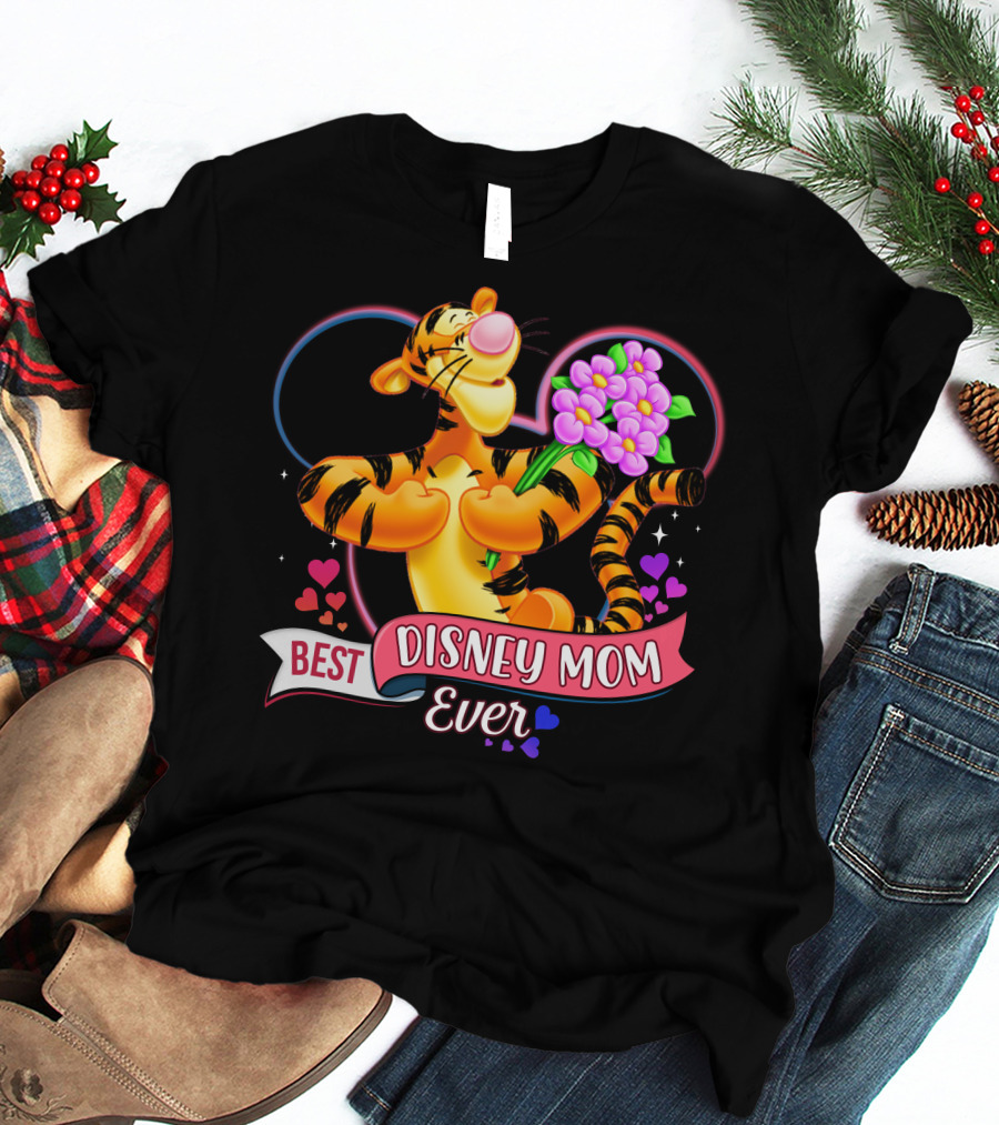 Best Disney Mom Ever Tigger With Heart And Flowers T-Shirt