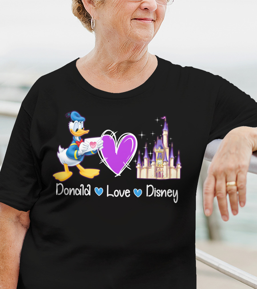 Donald Love Disney Purple Heart Iconic Castle T-Shirt