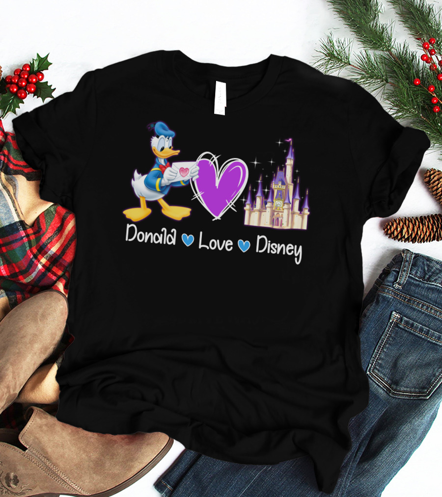 Donald Love Disney Purple Heart Iconic Castle T-Shirt