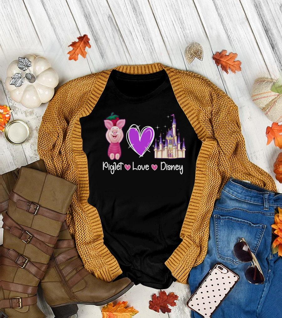 Piglet Love Disney Castle Magic Heart T-Shirt