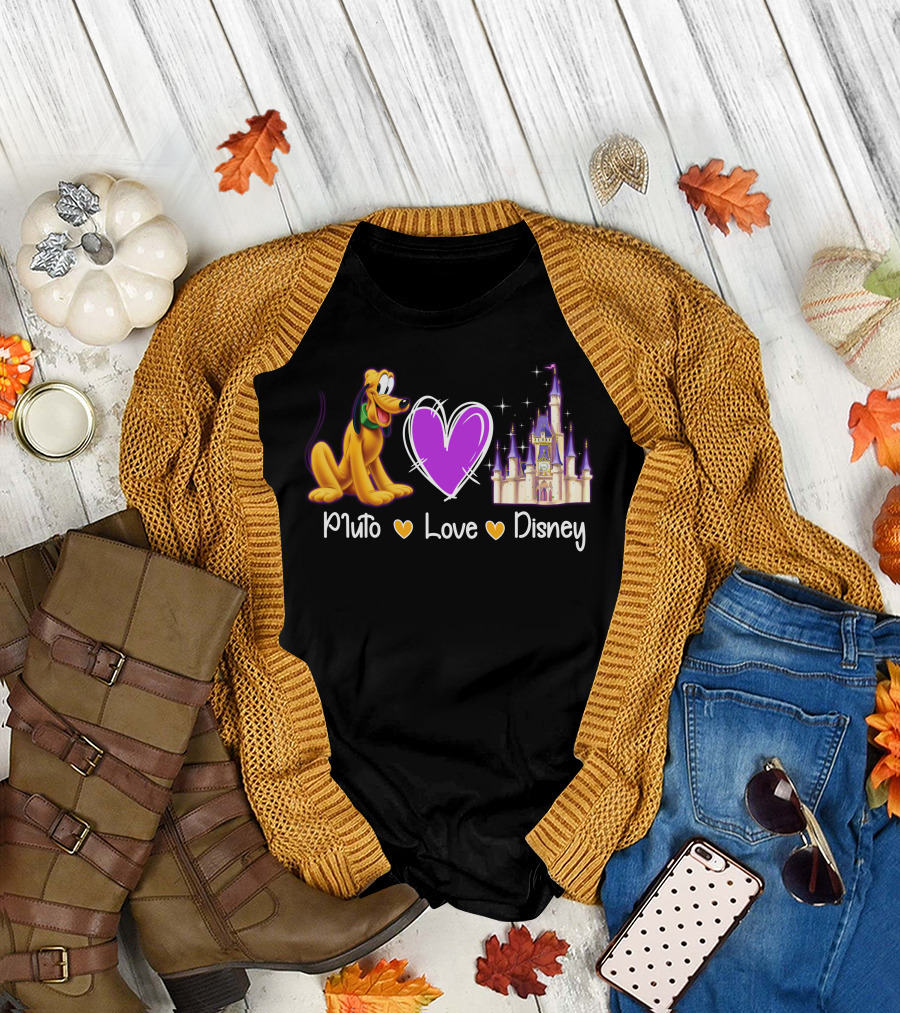 Pluto Love Disney Heart Castle T-Shirt