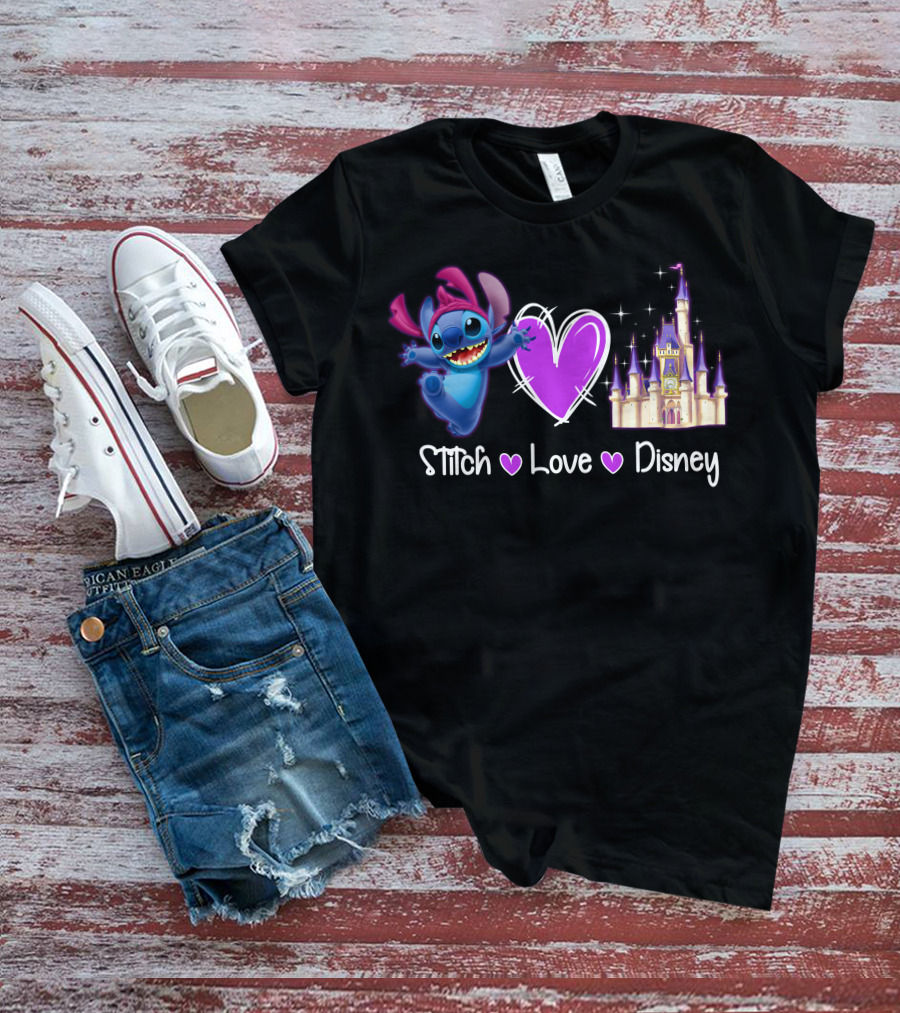Stitch Love Disney Castle Heart T-Shirt