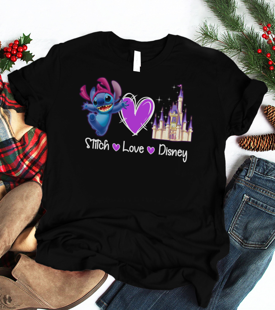 Stitch Love Disney Castle Heart T-Shirt