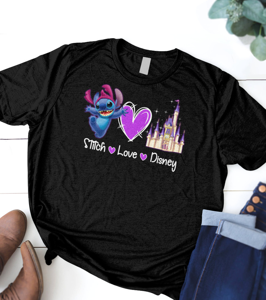 Stitch Love Disney Castle Heart T-Shirt