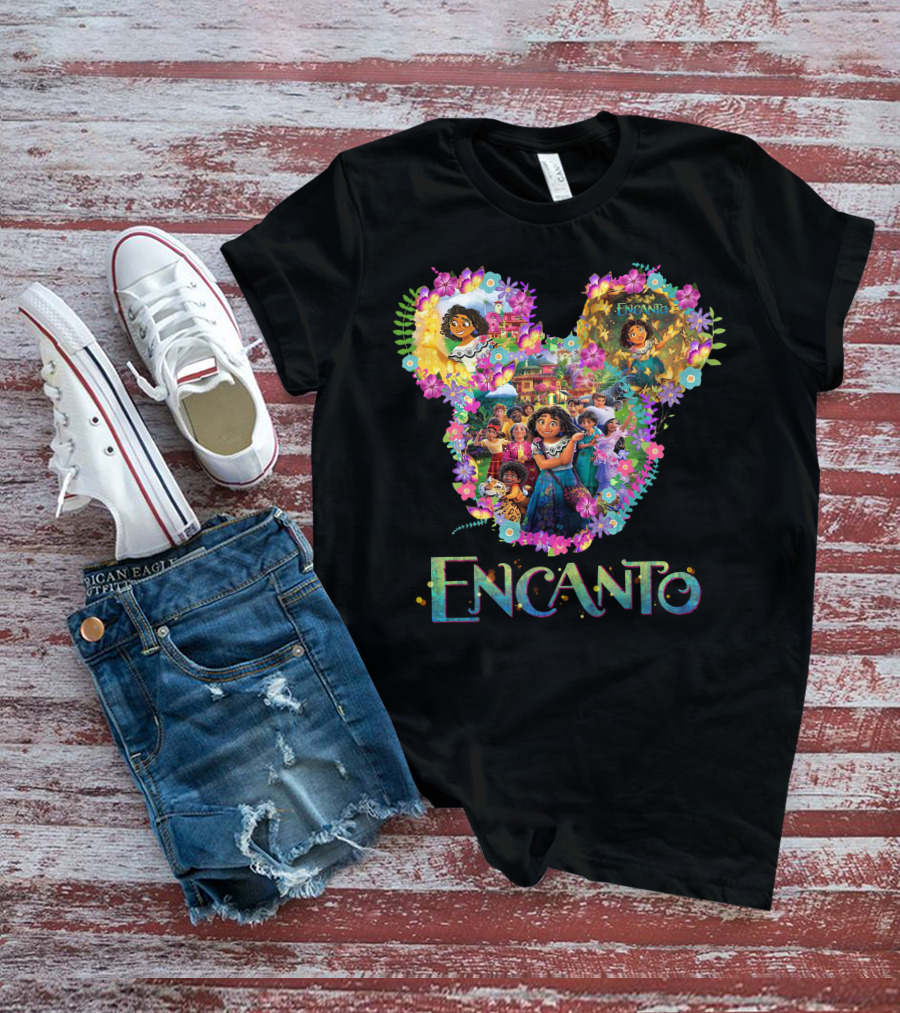 Encanto Disney Mirabel Mickey Mouse Head Floral Collage T-Shirt