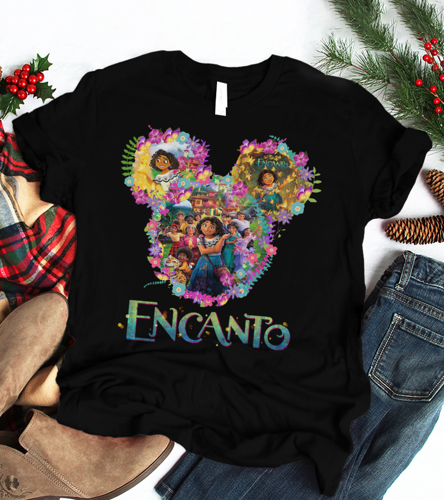 Encanto Disney Mirabel Mickey Mouse Head Floral Collage T-Shirt