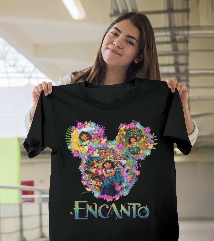 Encanto Disney Mirabel Mickey Mouse Head Floral Collage T-Shirt