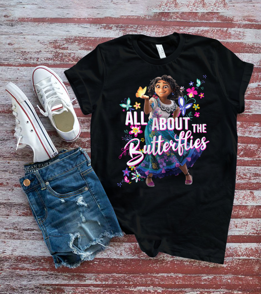 All About The Butterflies Colorful Floral Character T-Shirt