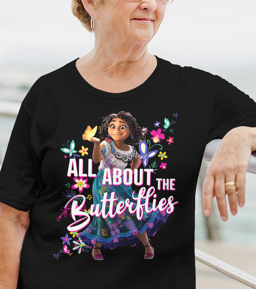 All About The Butterflies Colorful Floral Character T-Shirt