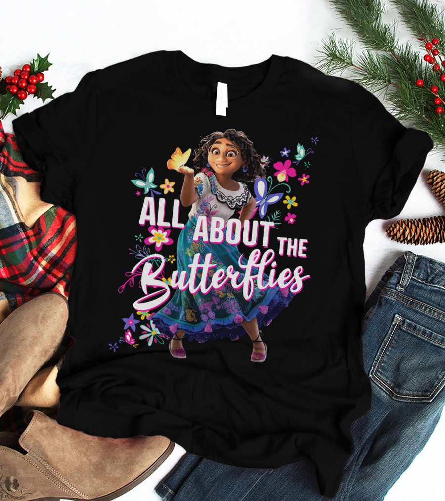 All About The Butterflies Colorful Floral Character T-Shirt