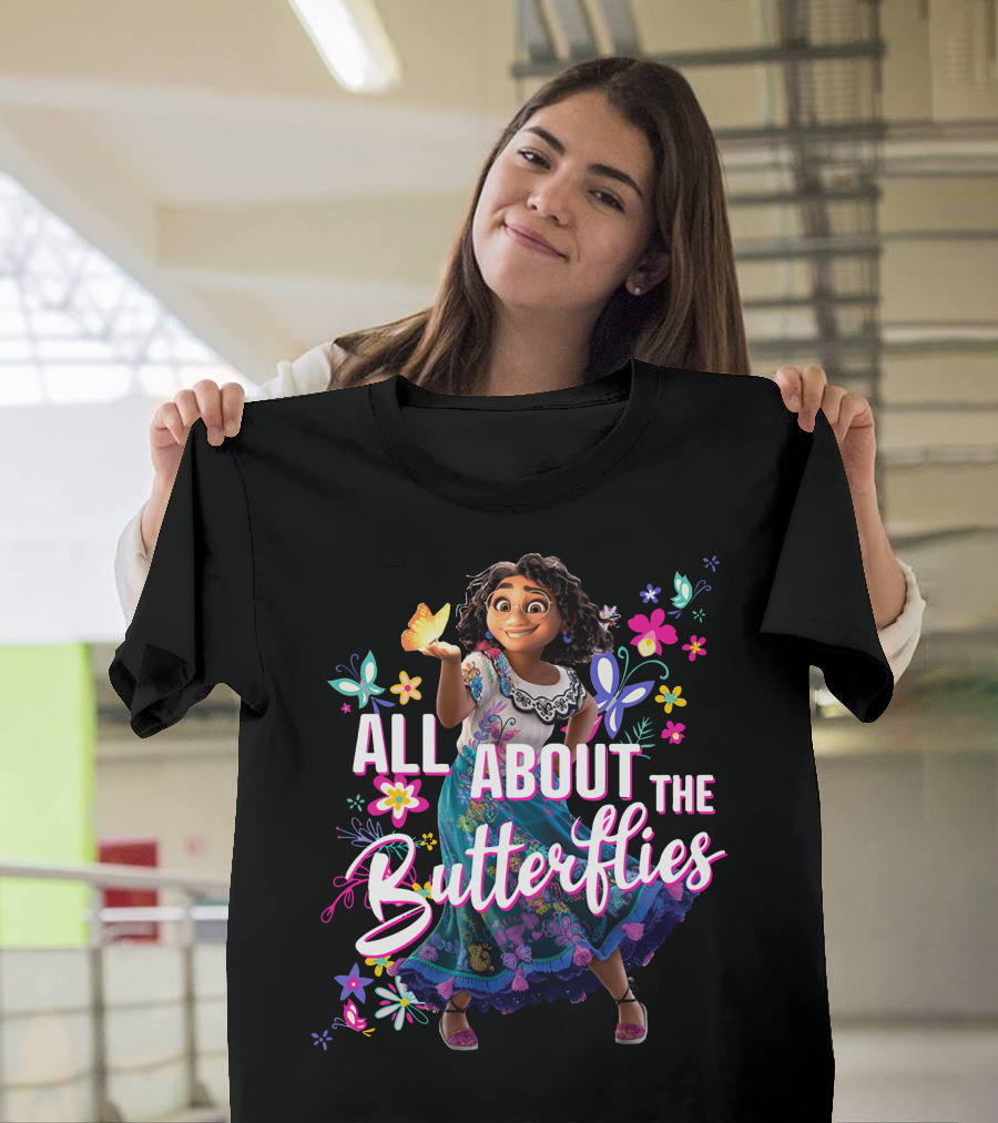 All About The Butterflies Colorful Floral Character T-Shirt