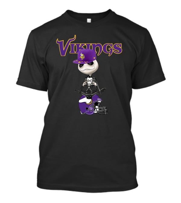 Minnesota Vikings Jack Skellington With Helmet And Hat T-Shirt