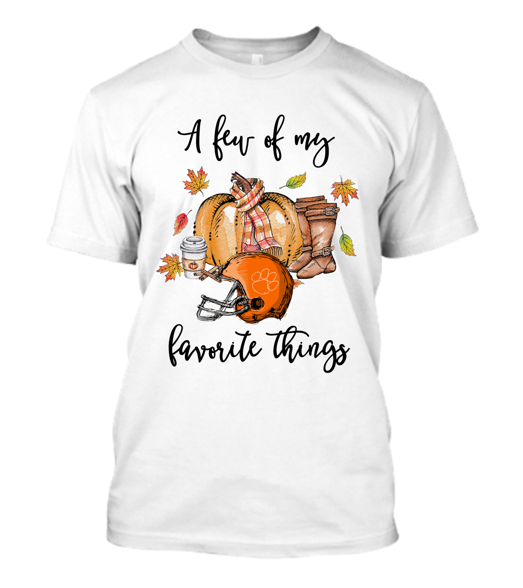 A Few Of My Favorite Things Clemson Tigers Helmet And Autumn Leaves T-Shirt