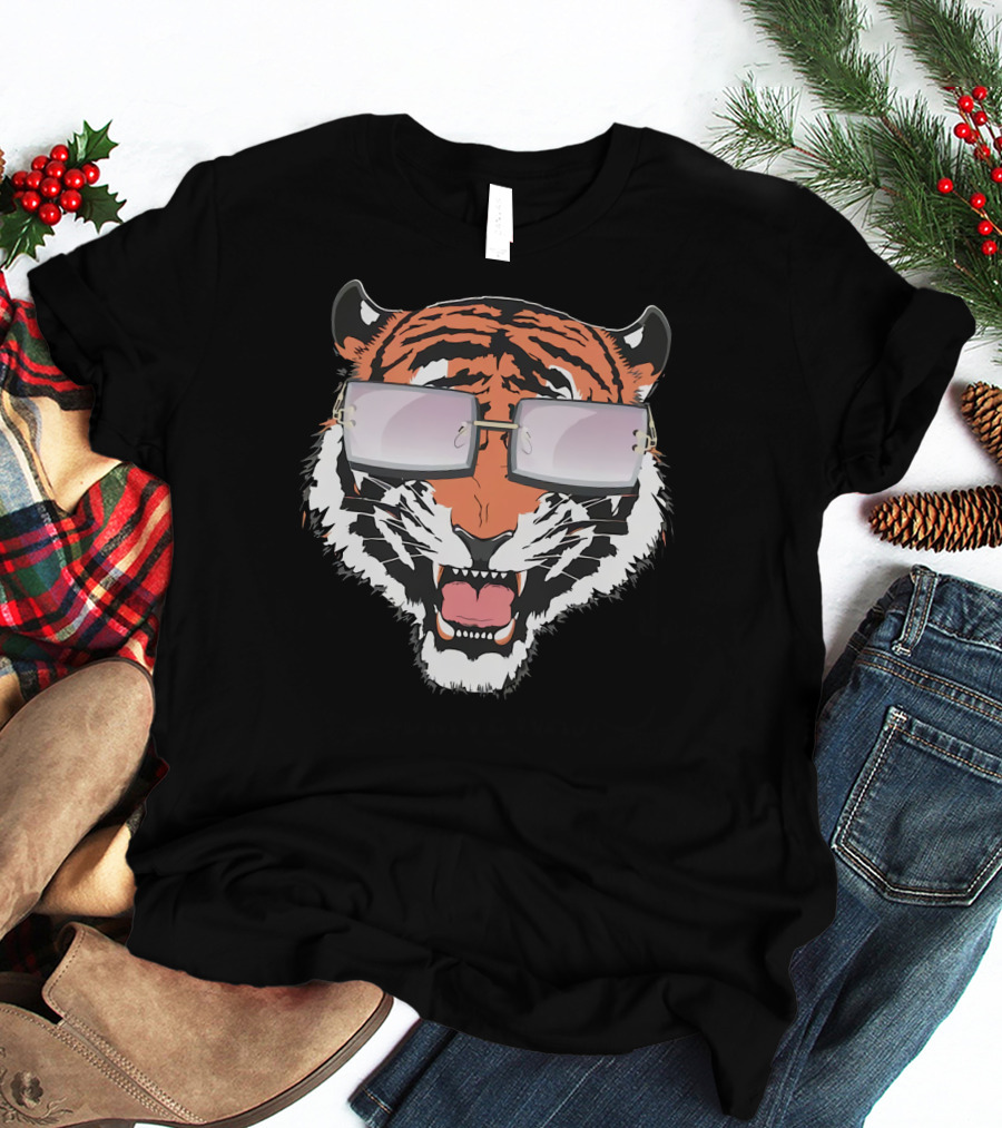 Cincinnati Bengals Tiger Head In Sunglasses T-Shirt