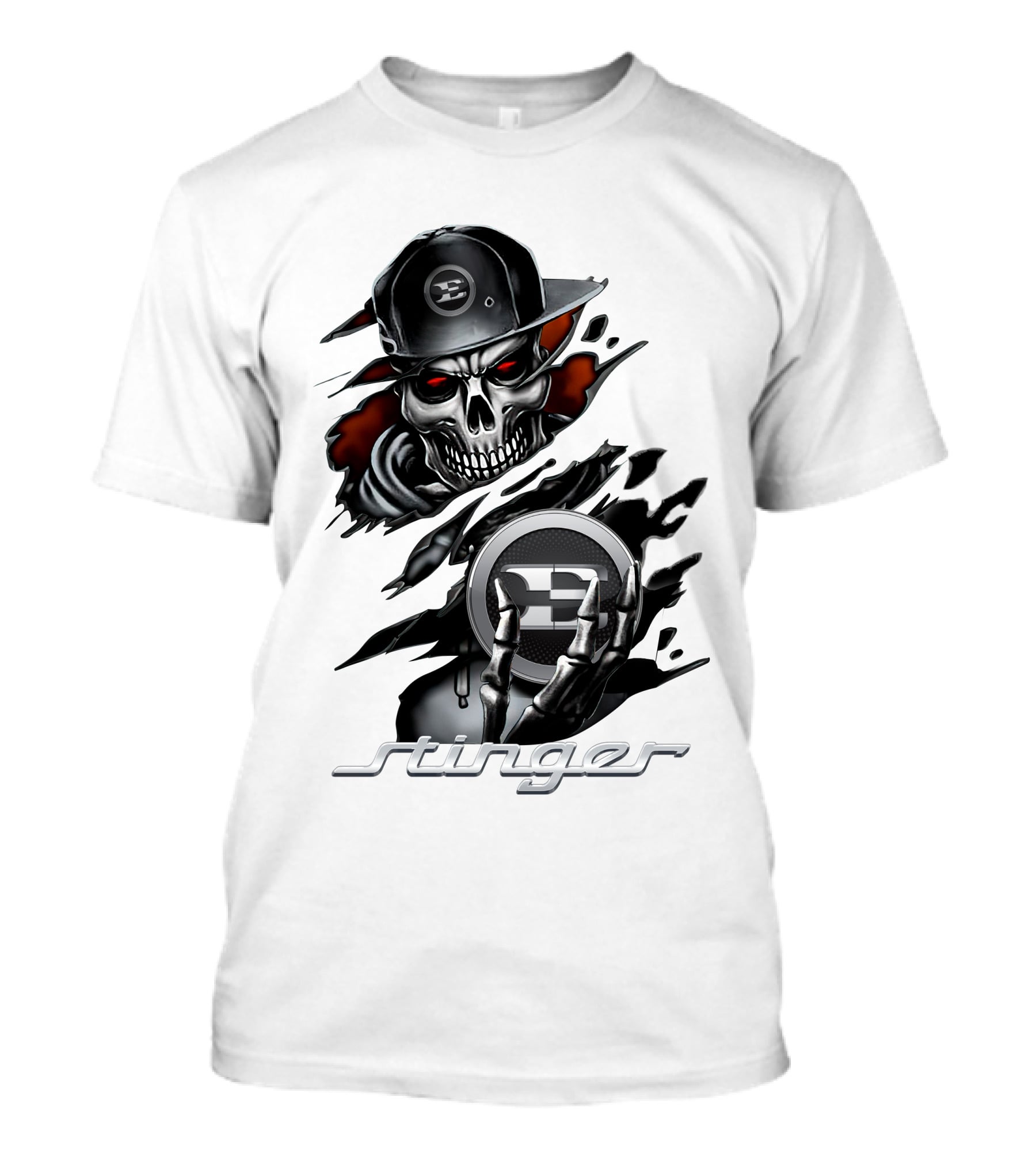 Stinger Skull With Hat And Logo Emblem T-Shirt