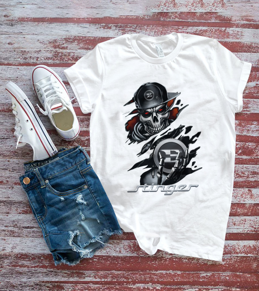 Stinger Skull With Hat And Logo Emblem T-Shirt