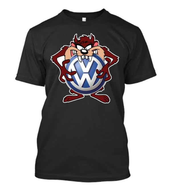 TAZ Volkswagen Logo With Classic Cartoon Character Holding Emblem T-Shirt