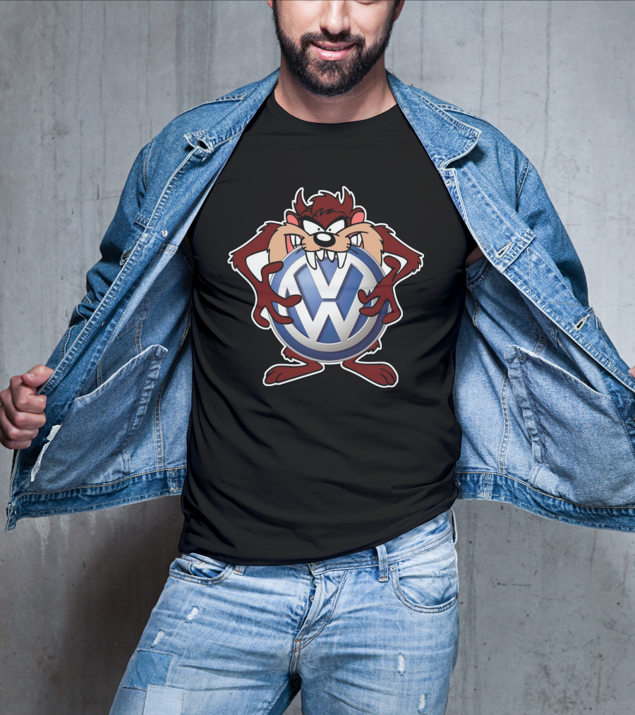 TAZ Volkswagen Logo With Classic Cartoon Character Holding Emblem T-Shirt