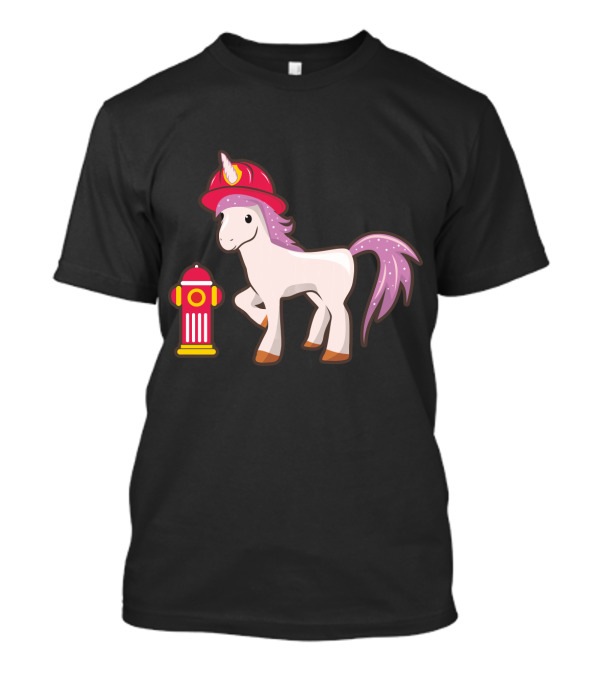Unicorn Wearing Firefighter Helmet Next To Fire Hydrant T-Shirt