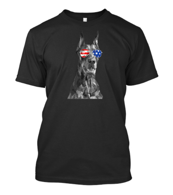 Vintage Doberman Pinscher Dog With American Sunglasses T-Shirt