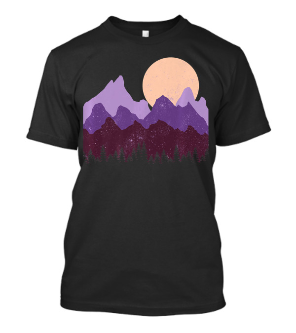 Vintage Mountain Hiking Moonlit Forest Scene T-Shirt