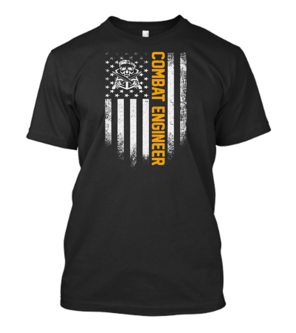 Combat Engineer Vintage USA American Flag Skull And Axes T-Shirt