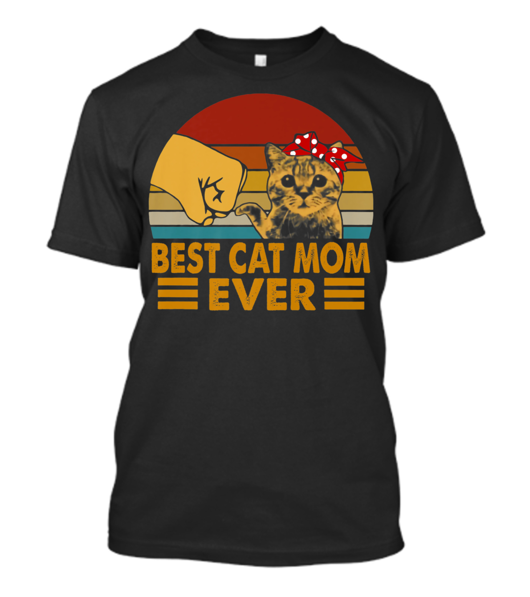 BEST CAT MOM EVER VINTAGE FIST BUMP WITH CAT BOW STRIPES T-Shirt