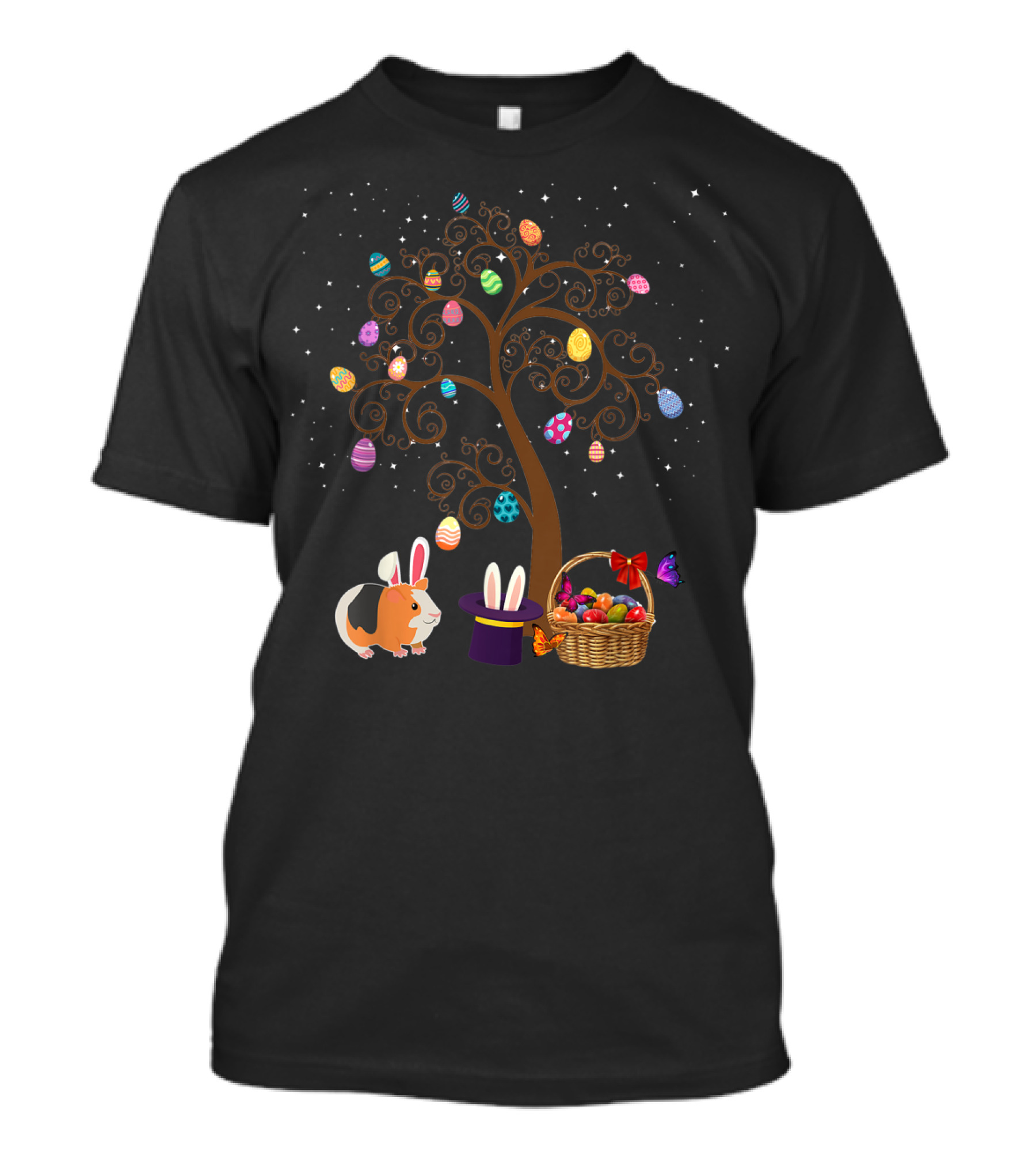 Guinea Pig Easter Egg Tree With Bunny Hat And Basket Of Stars T-Shirt