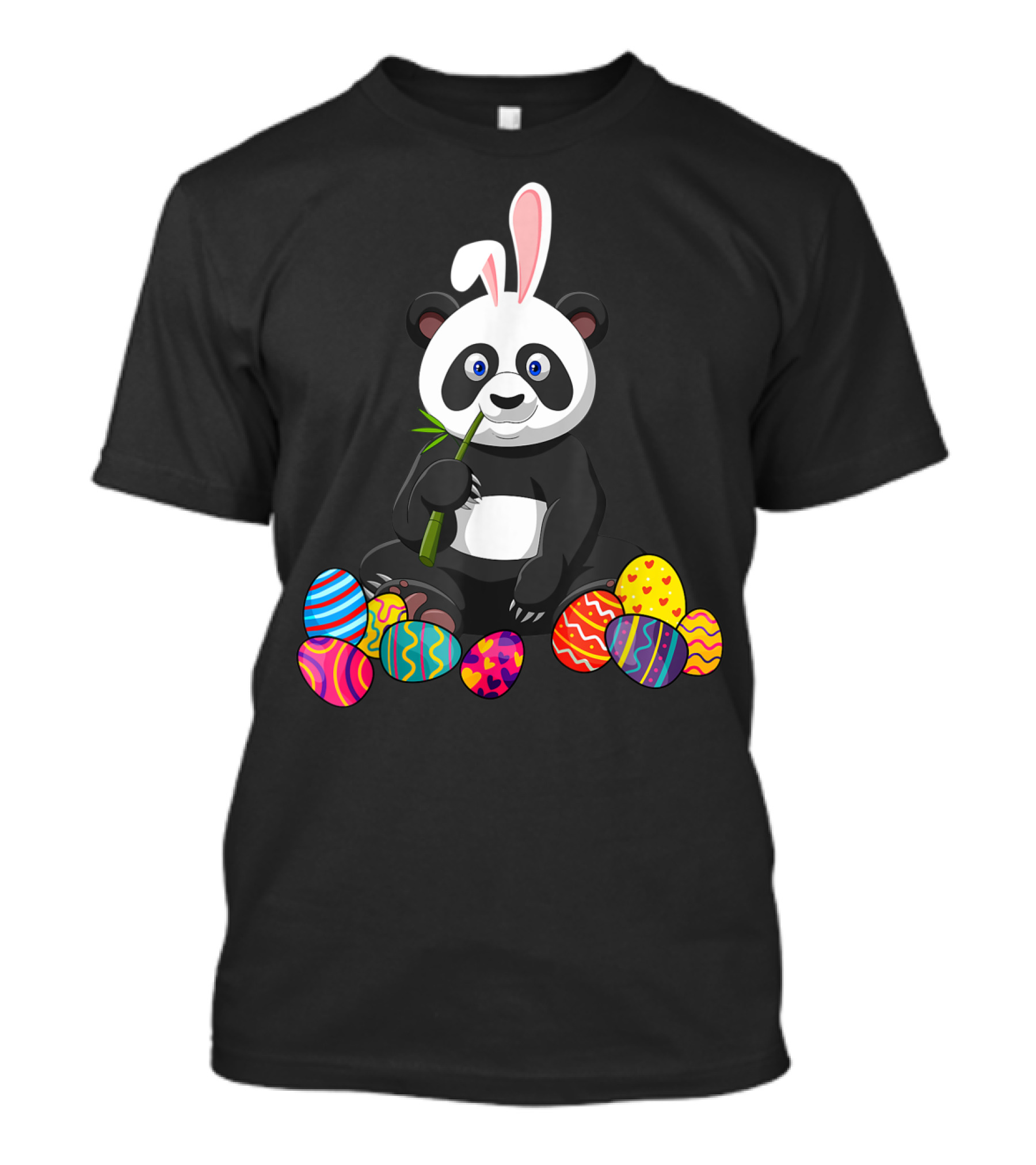 Panda Bunny Ear Eating Bamboo With Colorful Easter Eggs T-Shirt
