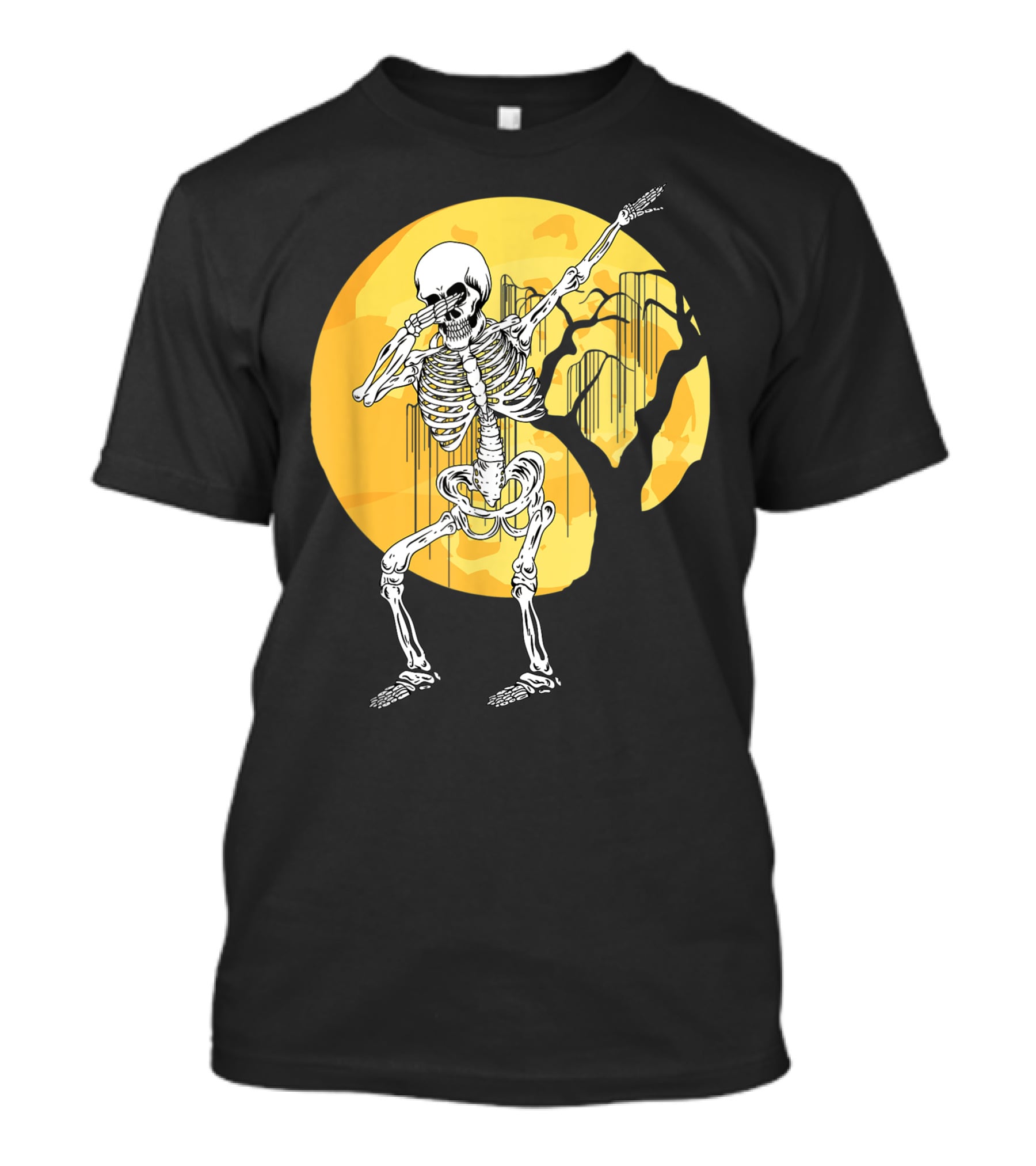 Dabbing Skeleton In Front Of Yellow Moon With Tree T-Shirt