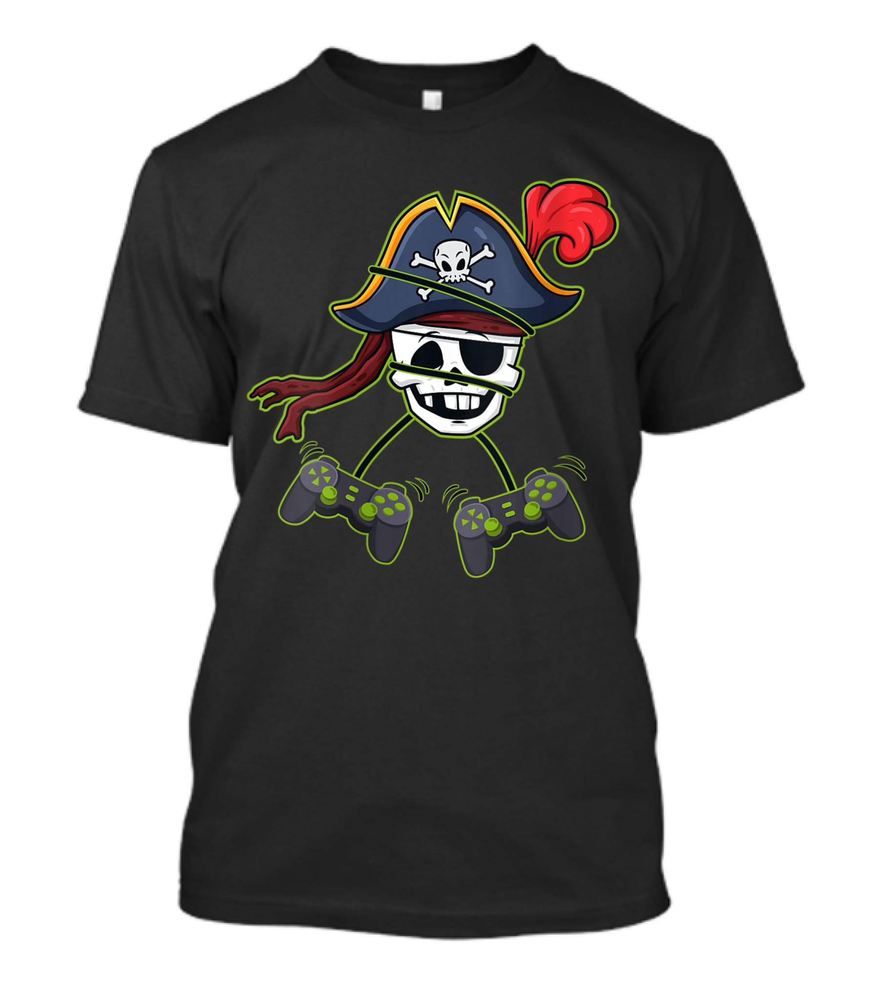 Halloween Pirate Skeleton Gamer With Controller Hat And Crossbones T-Shirt