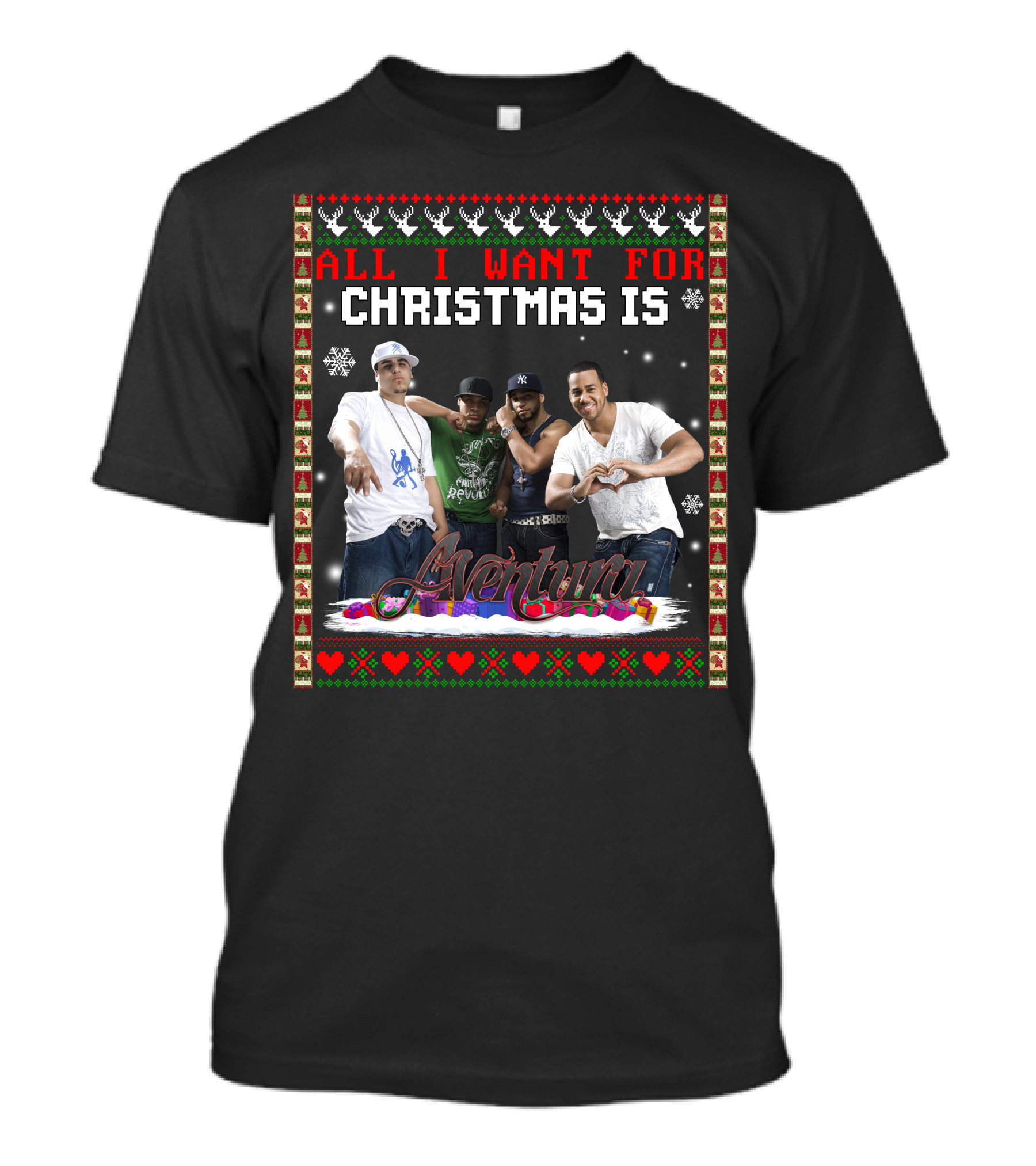 All I Want For Christmas Is Aventura Celebration With Snowflakes And Festive Border T-Shirt
