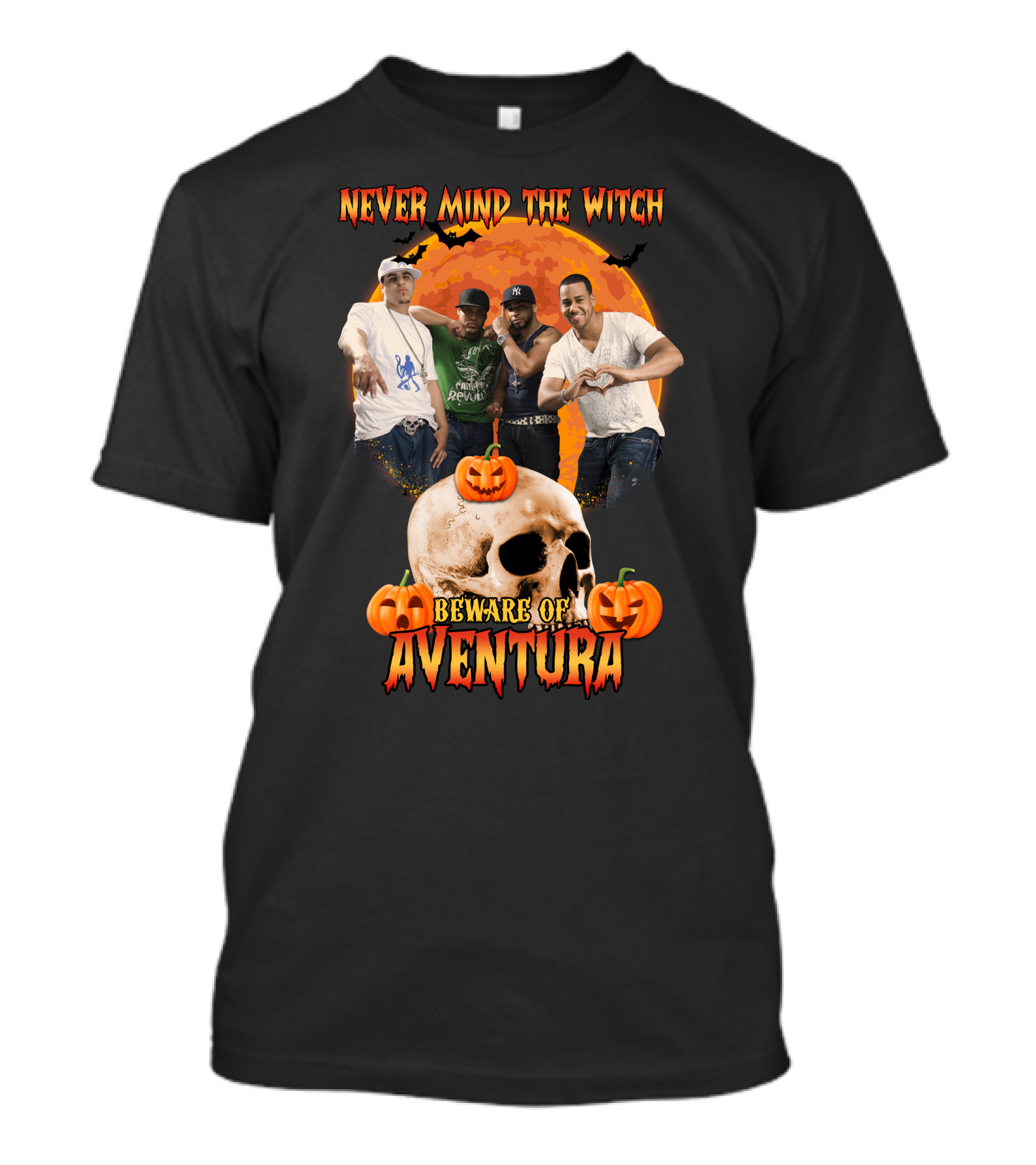 Never Mind The Witch Beware Of Aventura Halloween Pumpkin Skull Scene T-Shirt