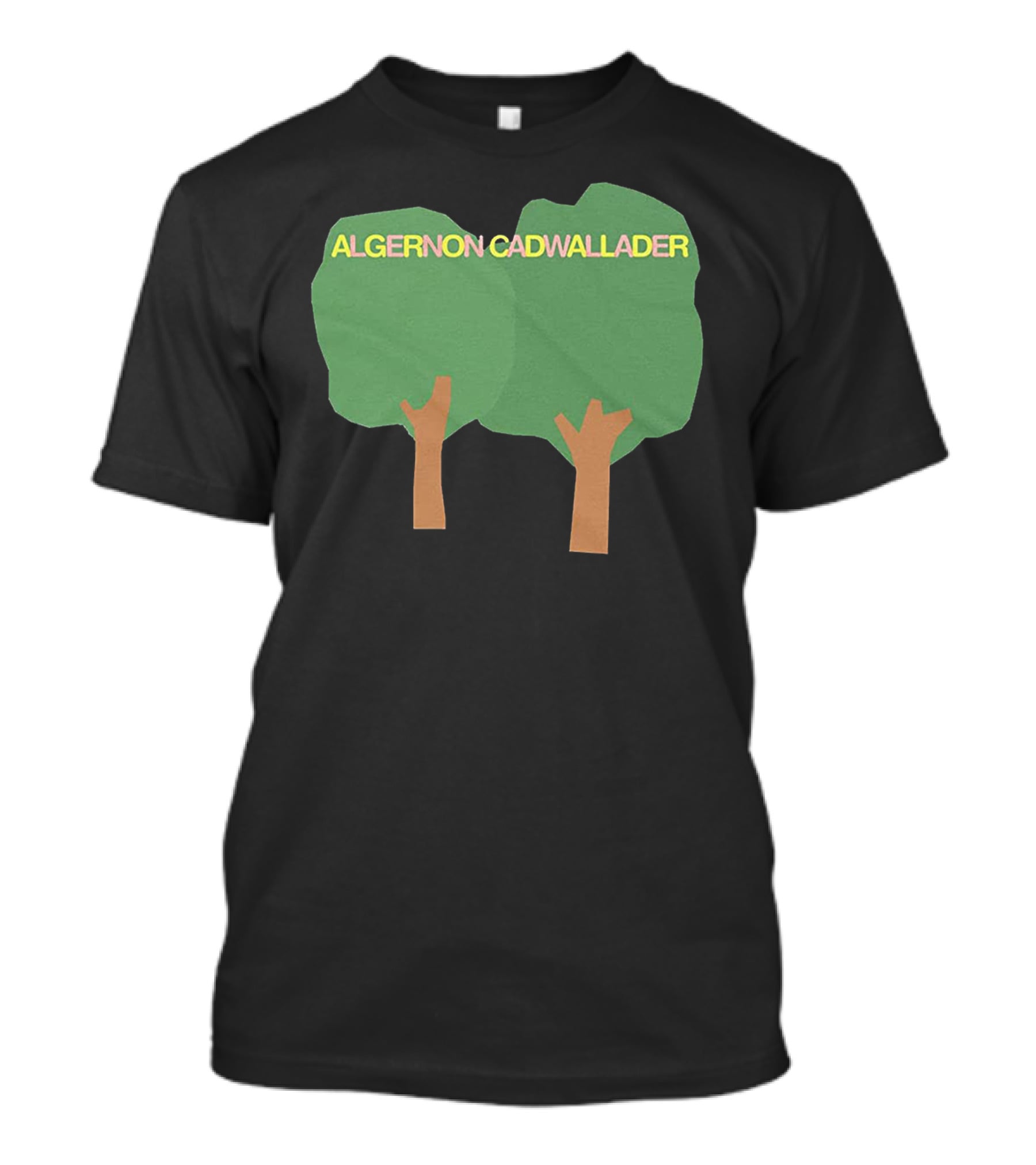 ALGERNON CADWALLADER Two Green Trees With Brown Trunks On A T-Shirt
