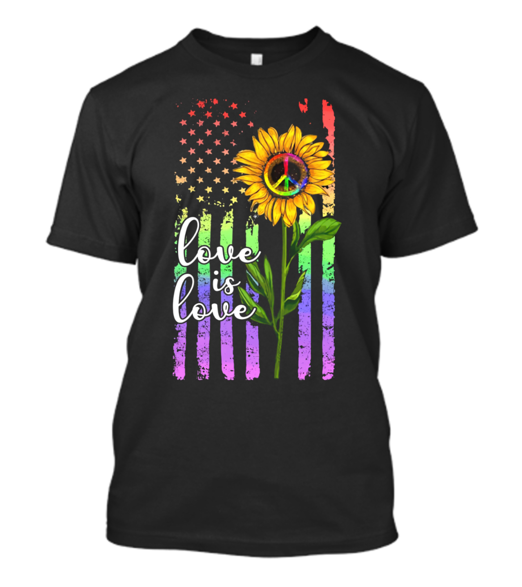 Love Is Love America Sunflower Peace Rainbow Flag T-Shirt