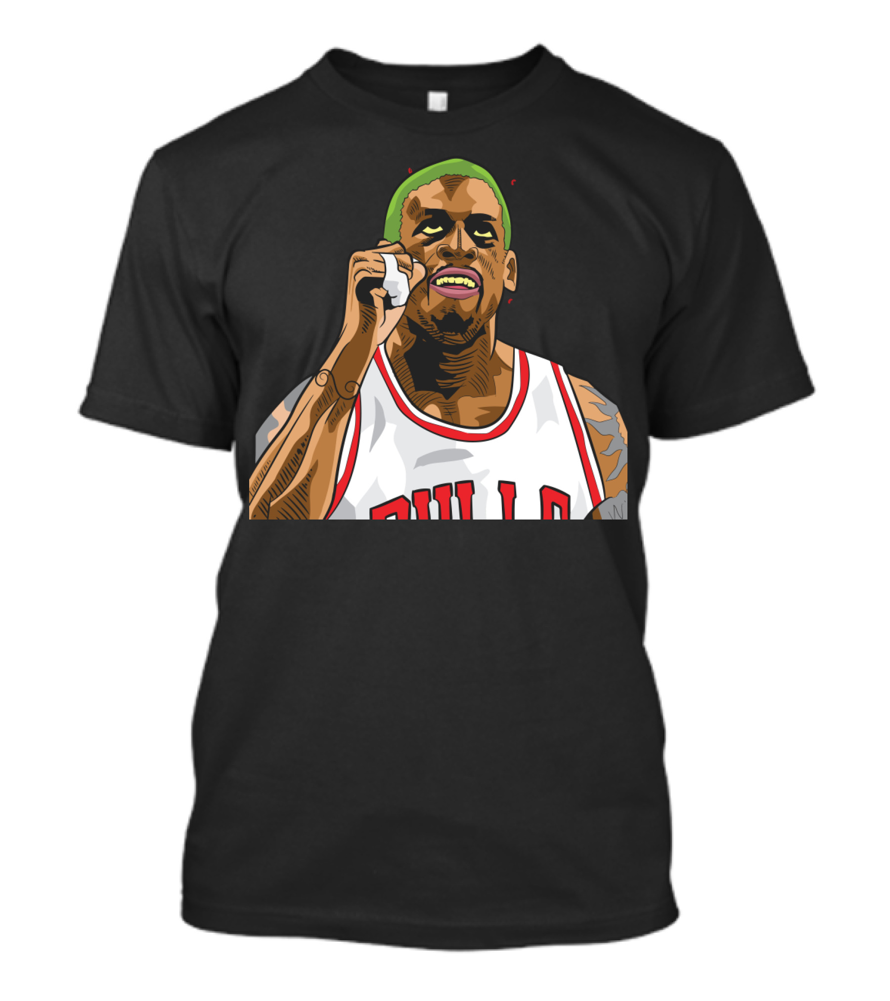 Mitchell And Ness Dennis Rodman Bulls Iconic Green Hair Basketball Legend T-Shirt