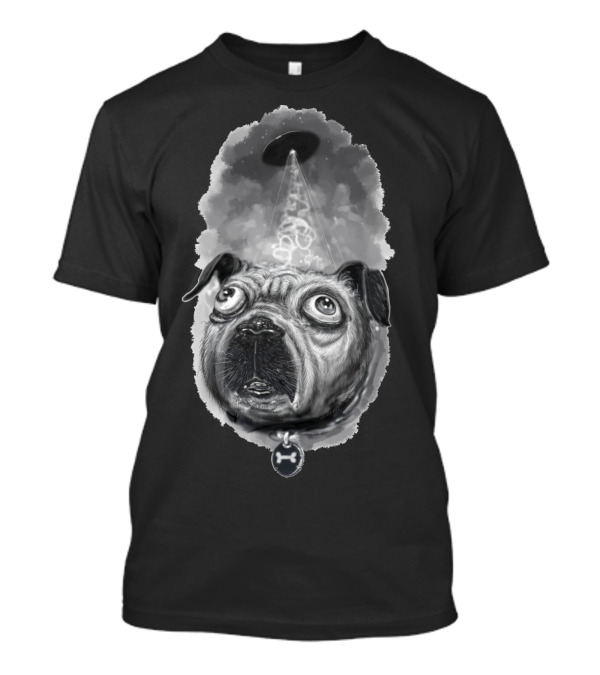 Pug UFO Beam Escape Extraterrestrial Canine Discovery T-Shirt