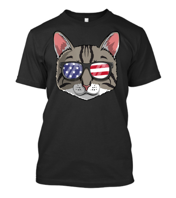 Tabby Cat American Flag Sunglasses USA 4th Of July Patriotic T-Shirt