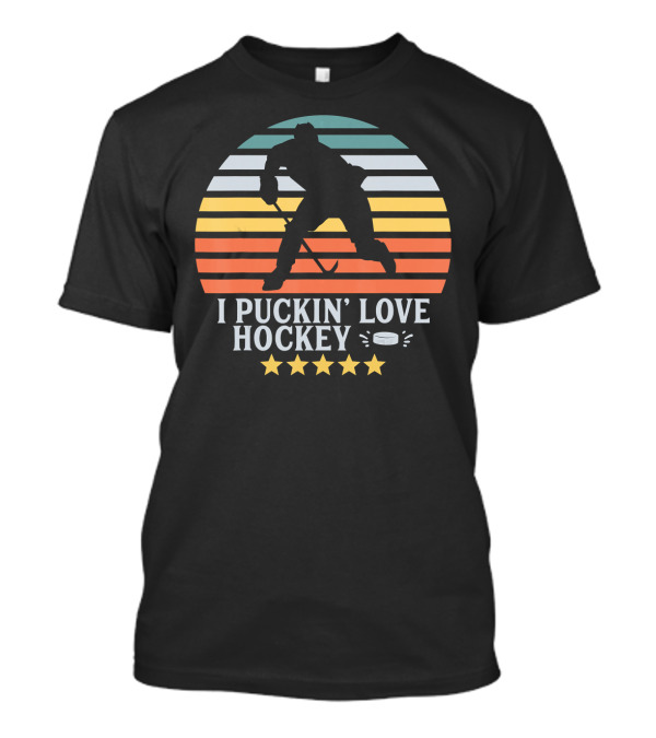 I Puckin' Love Hockey Funny Hockey Silhouette Retro Stripes Five Stars T-Shirt