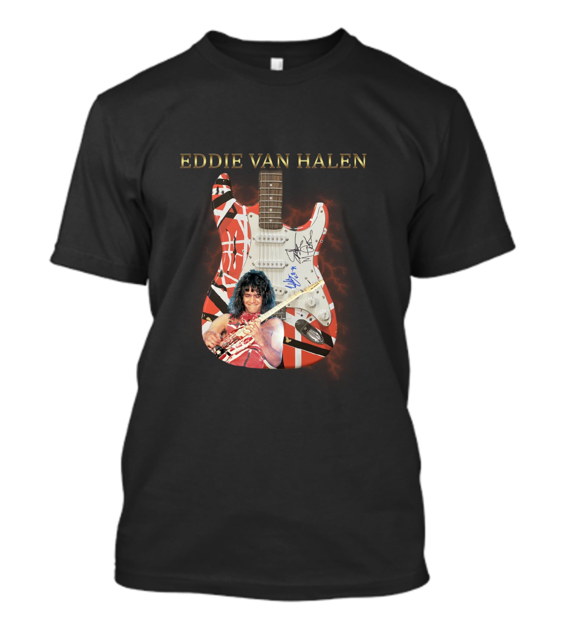Eddie Van Halen Signature Guitar With Iconic Red And White Stripes T-Shirt