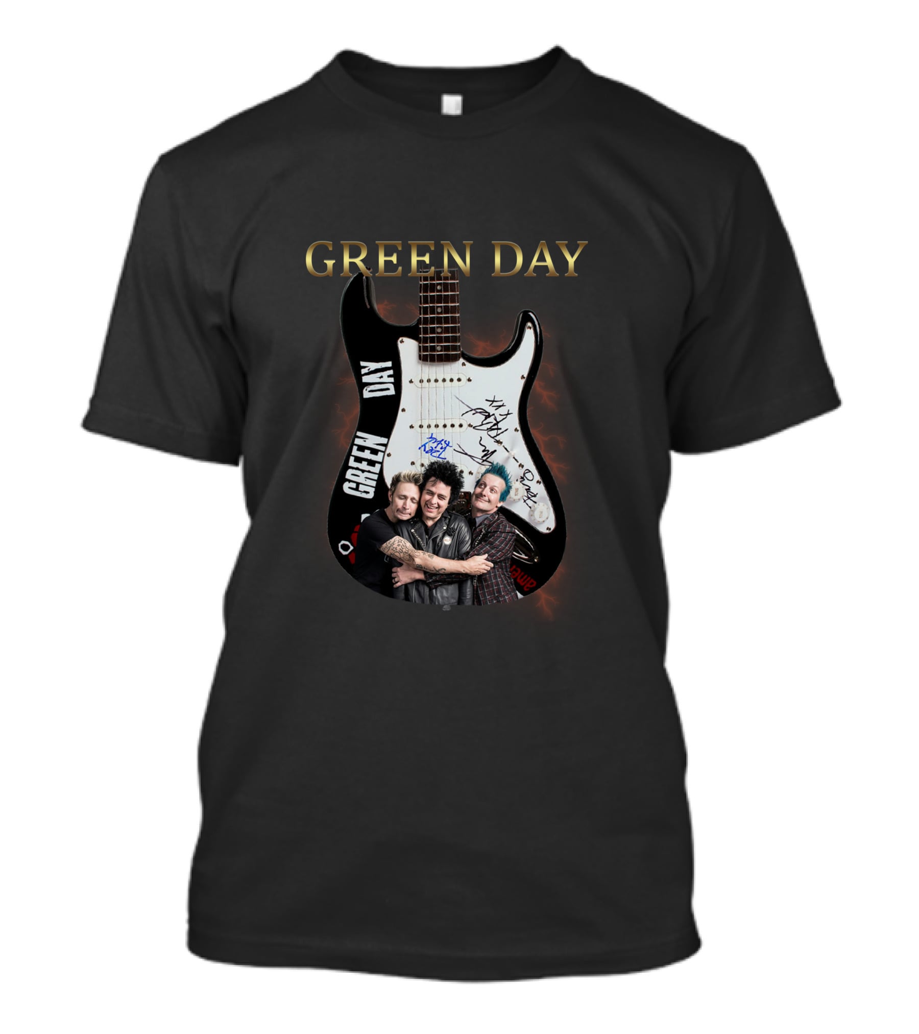 Green Day Signature Guitar With Band Members T-Shirt