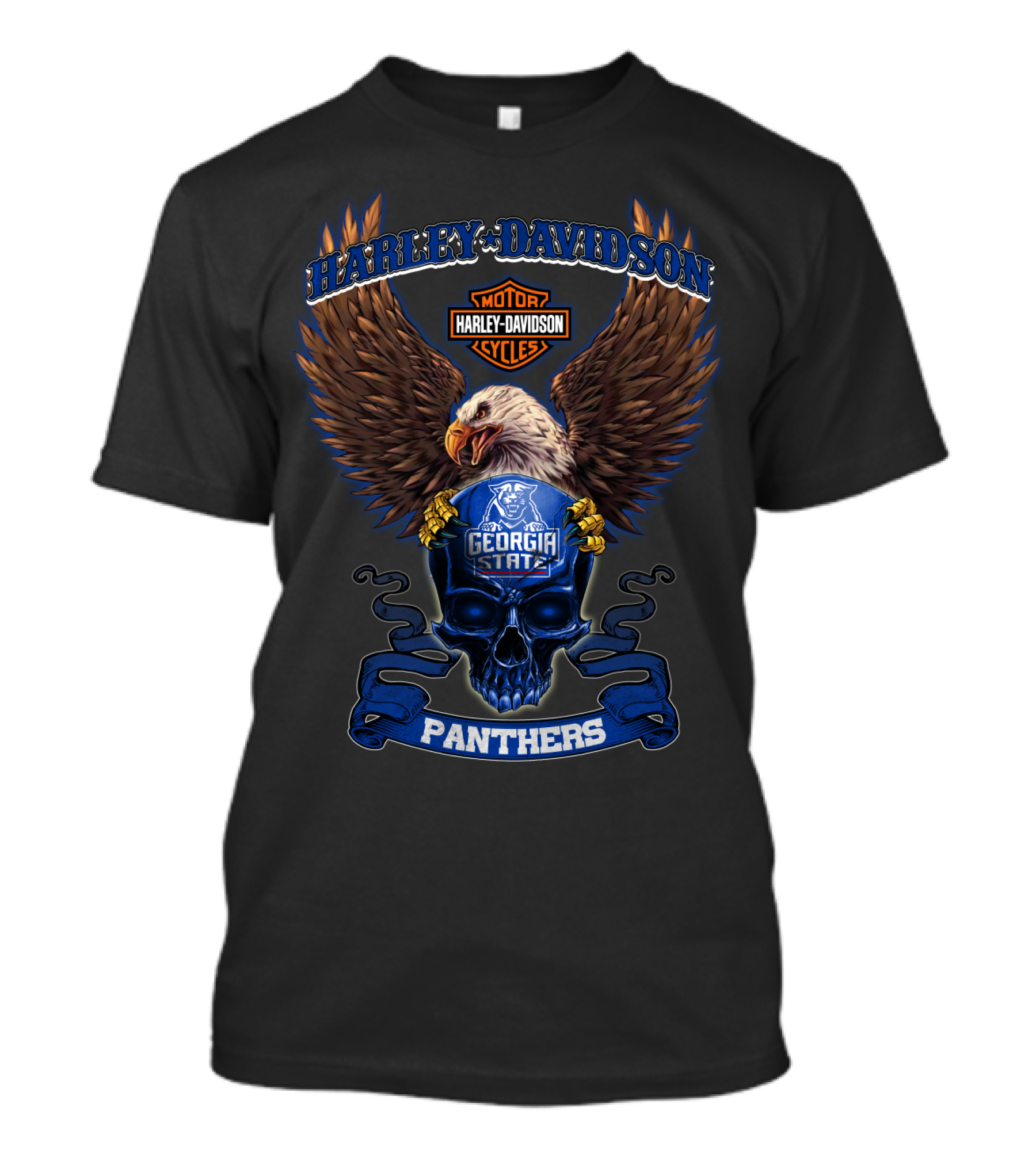Harley Davidson Georgia State Panthers Eagle Skull T-Shirt