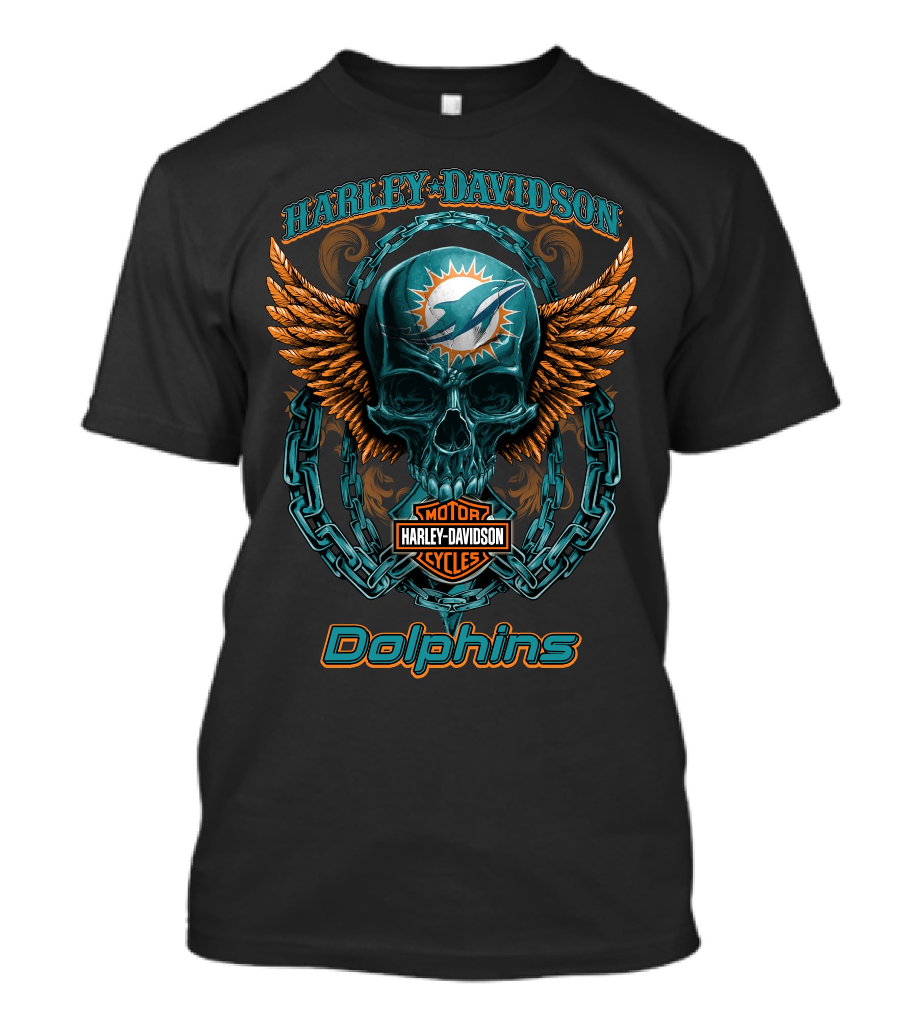 Harley Davidson Miami Dolphins Motor Cycles Skull And Chain T-Shirt