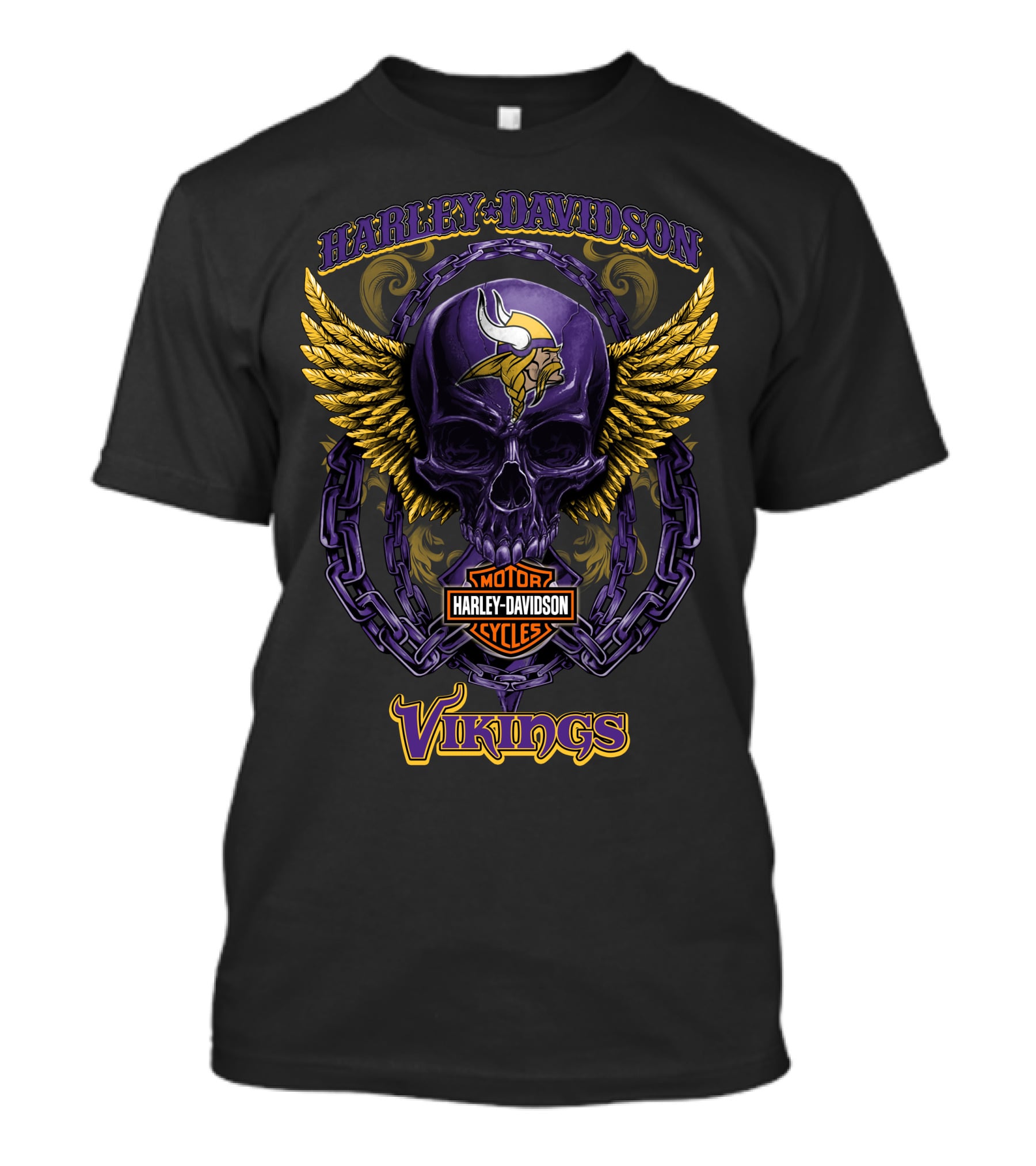 Harley Davidson Minnesota Vikings Skull With Wings And Chains T-Shirt