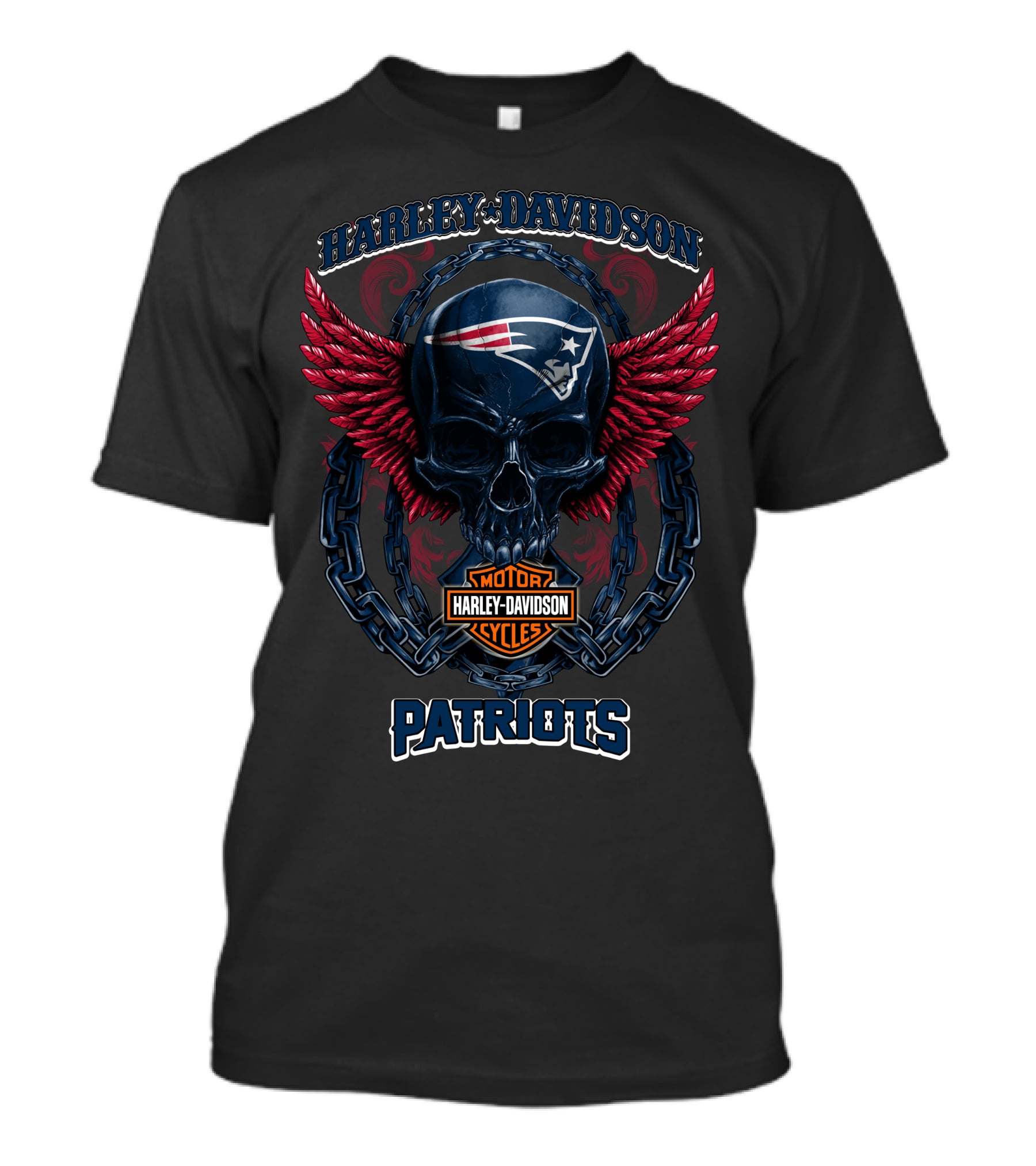Harley Davidson Patriots Skull Motorcycles New England T-Shirt