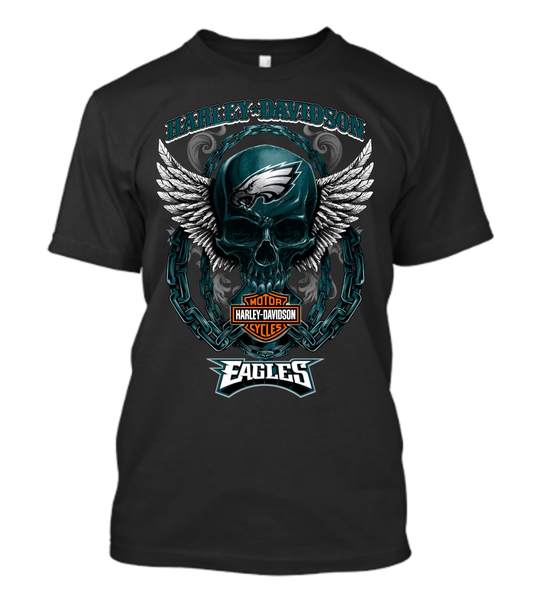 Harley Davidson Philadelphia Eagles Motorcycles Winged Skull T-Shirt