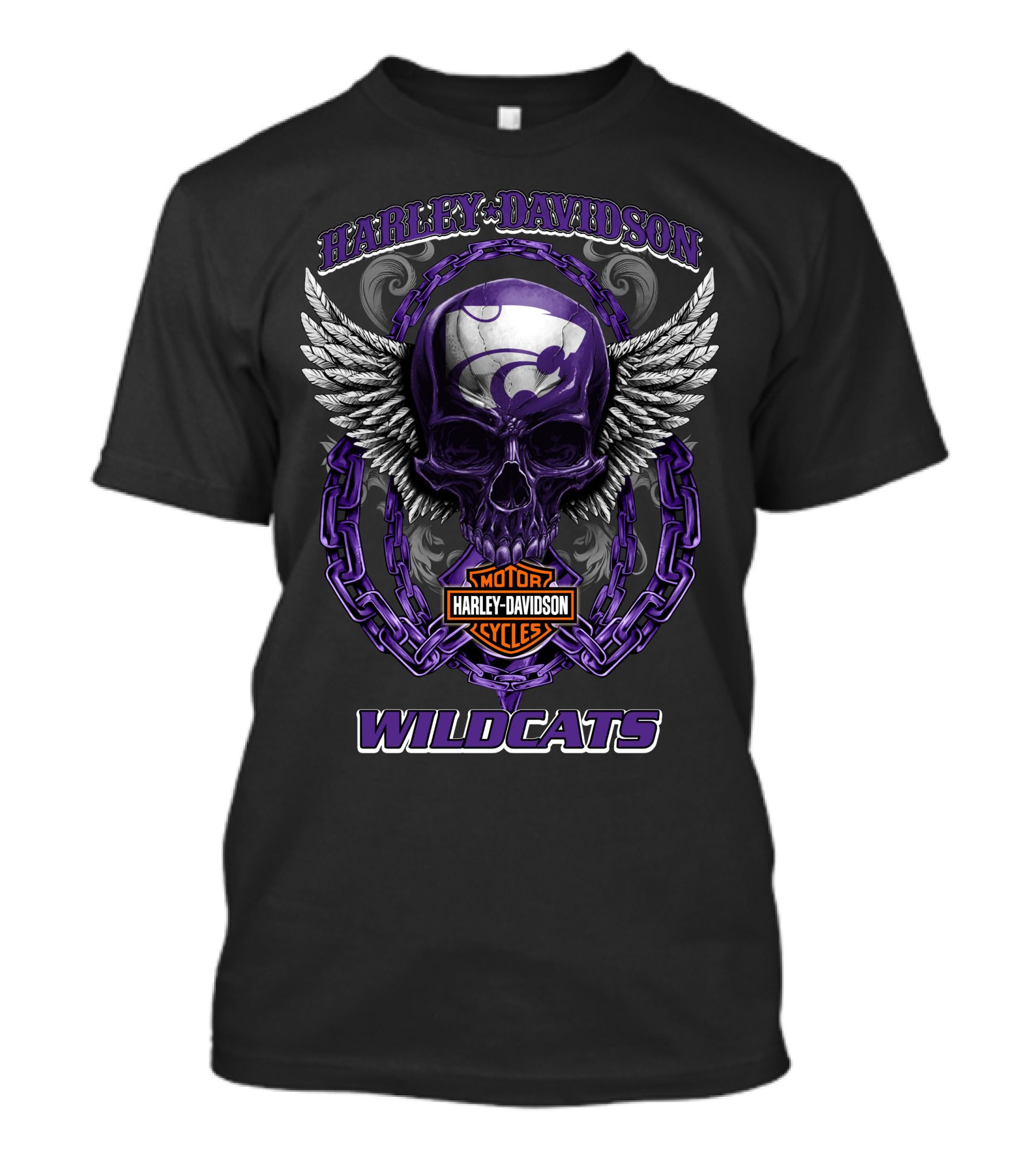 Harley Davidson Wildcats Kansas State Motorcycle Skull T-Shirt